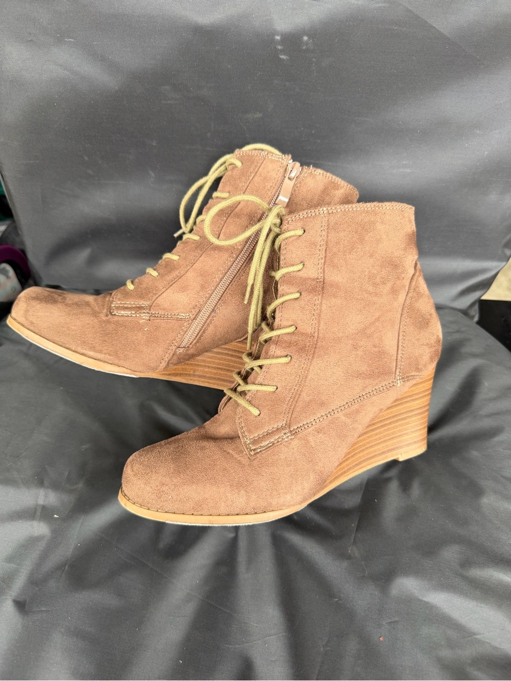 Women’s Brown Suede Lace-Up Wedge Booties Size 8.5